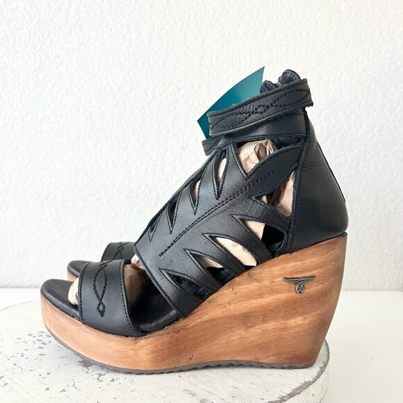 NEW Lane Boots BECCA Womens Black Wedges 7.5 Western Sandals Cowgirl Leather - Picture 4 of 11